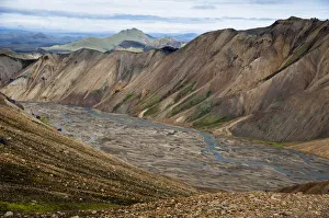 Riverbed and rhyolite mountains, Landmannalaugar, Fjallabak Nature Reserve Riverbed and rhyolite mountains, Landmannalaugar, Fjallabak Nature Reserve