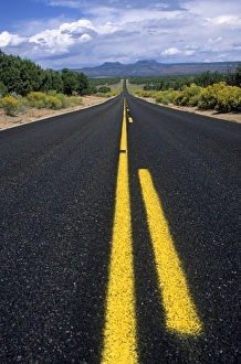 Road with a yellow line markings, Arizona, USA Road with a yellow line markings, Arizona, USA