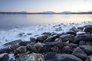 Rocks on the coast in winter, Lofoten, Norway Rocks on the coast in winter, Lofoten, Norway