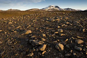 Rocky, desert-like landscape, Eastern Highlands, Mt Snaefell at the back, Iceland Rocky, desert-like landscape, Eastern Highlands, Mt Snaefell at the back, Iceland
