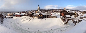 Roros old mining town church hill winter panorama Roros old mining town church hill winter panorama