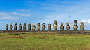 Row of Moai statues, Rano Raraku, Easter Island, Chile Row of Moai statues, Rano Raraku, Easter Island, Chile