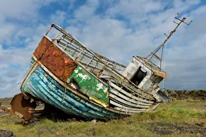 Rusting, decaying old fishing boat, Reykjanesskagi, Southern Peninsula or Reykjanes, Iceland Rusting, decaying old fishing boat, Reykjanesskagi, Southern Peninsula or Reykjanes, Iceland