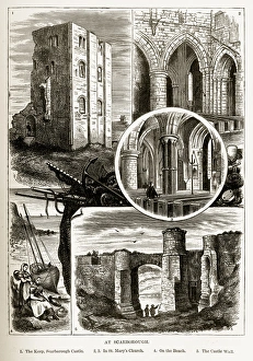 Scarborough Landmarks in Yorkshire, England Victorian Engraving, 1840 Scarborough Landmarks in Yorkshire, England Victorian Engraving, 1840