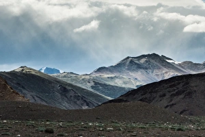 Scenic view mountain pass with sunlight dramatic sky on Leh manali road way from jispa Scenic view mountain pass with sunlight dramatic sky on Leh manali road way from jispa