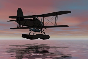 Seaplane landing, silhouette, 3D graphics Seaplane landing, silhouette, 3D graphics