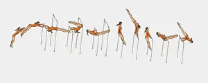 Sequence of illustration of female gymnast competing on horizontal bars Sequence of illustration of female gymnast competing on horizontal bars