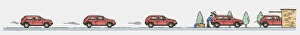 Sequence of illustrations of car approaching garage, man unloading car Sequence of illustrations of car approaching garage, man unloading car