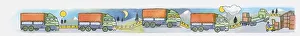 Sequence of illustrations of delivery truck travelling on roads during day, night Sequence of illustrations of delivery truck travelling on roads during day, night