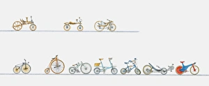Sequence of illustrations of history of the bicycle Sequence of illustrations of history of the bicycle