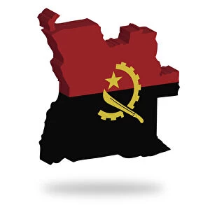 Maps Collection: Shape and national flag of Angola, levitating, 3D computer graphics