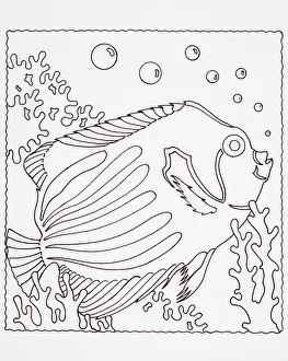 Simple line drawing of underwater tropical fish Simple line drawing of underwater tropical fish