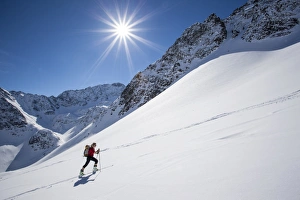 Ski tour walker to the Steintalspitzen summits, Stubai Alps, Kuhtai, Tyrol, Austria Ski tour walker to the Steintalspitzen summits, Stubai Alps, Kuhtai, Tyrol, Austria