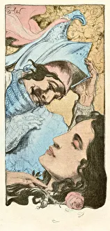 Sleeping beauty knight kissing princess art nouveau 1898 Sleeping beauty knight kissing princess art nouveau 1898
