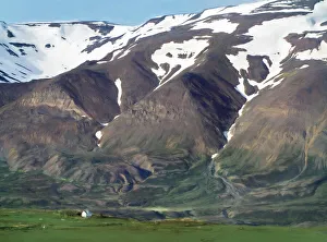 Snow-Capped Hills, Farm and Valley Outside Akureyri, Iceland Snow-Capped Hills, Farm and Valley Outside Akureyri, Iceland