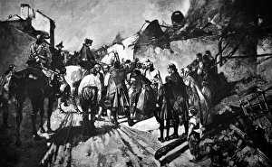 Soldiers on horses pass through a crowd of people on the country road - 1896 Soldiers on horses pass through a crowd of people on the country road - 1896
