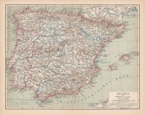 Spain and Portugal, lithograph, published in 1878 Spain and Portugal, lithograph, published in 1878