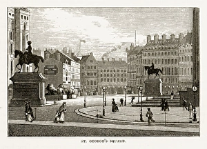 St. Georgeas Square Liverpool, England Victorian Engraving, 1840 St. Georgeas Square Liverpool, England Victorian Engraving, 1840