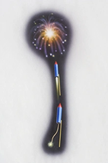 The stages of a sky rocket firework being lit and exploding in night sky The stages of a sky rocket firework being lit and exploding in night sky