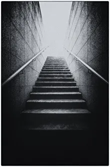 A staircase, in black and white, rising to the sky. Courbevoie, France A staircase, in black and white, rising to the sky. Courbevoie, France