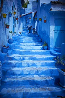 Steps of colorful blue historical village Steps of colorful blue historical village