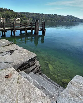 Steps Into The Lake On Island Of San Giulio, Lake Orta, Northern Italy Steps Into The Lake On Island Of San Giulio, Lake Orta, Northern Italy