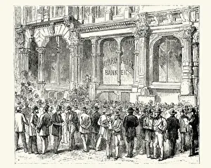 Stock gambling outside a bank in San Francisco, 19th Century Stock gambling outside a bank in San Francisco, 19th Century