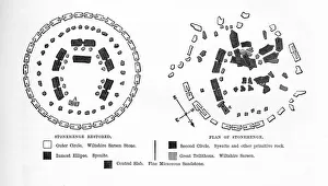 Stonehenge Before and After Restoration Engraving Stonehenge Before and After Restoration Engraving