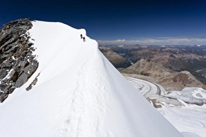 Summit ridge of Piz Palue mountain, Morteratsch Glacier below, canton of Graubuenden Summit ridge of Piz Palue mountain, Morteratsch Glacier below, canton of Graubuenden