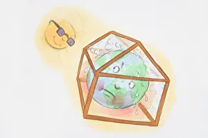 Sun looking down at earth trapped and sweating in greenhouse Sun looking down at earth trapped and sweating in greenhouse