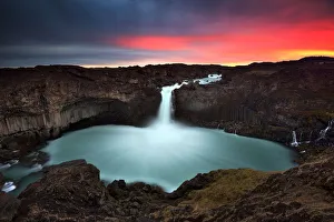 Sun Rise at Aldeyjarfoss waterfall in Iceland Sun Rise at Aldeyjarfoss waterfall in Iceland