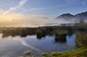 Sunrise over moorland, alpine foothills, Grundbeckenmoor marsh, Nicklheim, Bavaria Sunrise over moorland, alpine foothills, Grundbeckenmoor marsh, Nicklheim, Bavaria