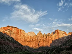 Sunrise warms Towers of Virgin, Zion National Park, Utah, USA Sunrise warms Towers of Virgin, Zion National Park, Utah, USA