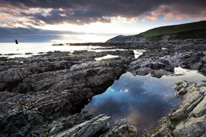 Sunset over Portwrinkle Beach Cornwall UK