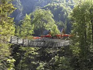 Suspension bridge across the Salza river near the Wasserlochklamm gorge, Palfau Suspension bridge across the Salza river near the Wasserlochklamm gorge, Palfau