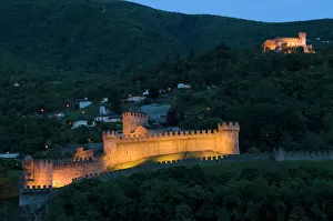 Switzerland, Ticino, Bellinzona, Castello di Montebello at dusk Switzerland, Ticino, Bellinzona, Castello di Montebello at dusk