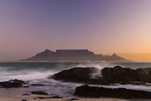 Cape Town Travel Destinations Prints: Table Mountain, Lions Head and Devils Peak in the evening light