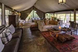 Tented lounge area of luxury Machaba Camp, Okavango Delta, Botswana Tented lounge area of luxury Machaba Camp, Okavango Delta, Botswana