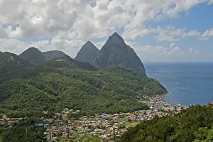Saint Lucia Townscape Print with the Pitons