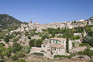 Townscape with Valldemossa Charterhouse and parish church of Sant Bartomeu, Valldemossa Townscape with Valldemossa Charterhouse and parish church of Sant Bartomeu, Valldemossa