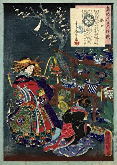 Traditional Japanese Woodblock Geishas in a Garden Traditional Japanese Woodblock Geishas in a Garden