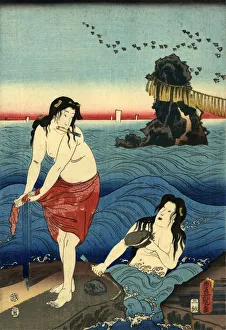 Traditional Japanese Woodblock print of Pearl Divers Traditional Japanese Woodblock print of Pearl Divers