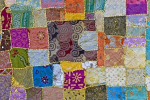 Traditional wall hanging made of coloured patches, Rajasthan, India Traditional wall hanging made of coloured patches, Rajasthan, India