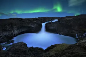 Northern Lights over Aldeyjarfoss Waterfall Print