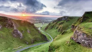 Prints of Winnats Pass is a hill pass and limestone gorge in the Peak District of Derbyshire, seen here during a Spring sunrise Derbyshire Prints: Winnats Pass Spring Sunrise Print