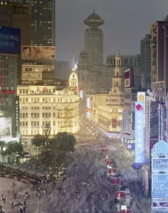 Prints of China, Shanghai, Nanjing Road, Shoppers During Autumn Break, long exposure with blur Travel Imagery Prints: Shanghai Nanjing Road Autumn Break Print