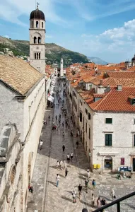 Prints of High angle view of people walking down street, Dubrovnik, Croatia Croatia Prints: High Angle View of Dubrovnik Street Scene Print