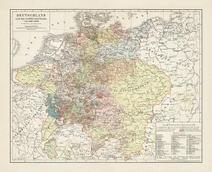 Prints of Map of Germany, after the Peace of Westphalia in 1648. Lithograph, published in 1897 Map Prints: Map of Germany, 1648 Print after the Peace of Westphalia