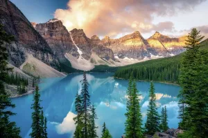 Prints of Moraine Lake, sunrise view. Canadian Rockies, Alberta, Canada. Banff National Park United Kingdom Prints: Moraine Lake Sunrise Print, Canadian Rockies, Alberta