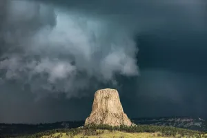 Prints of Extreme weather with an Arcus shelf cloud on the front of a severe warned thunderstorm moving over The Devils Tower Travel Photographer Collection Prints: Devils Tower Storm, Arcus Shelf Cloud Print